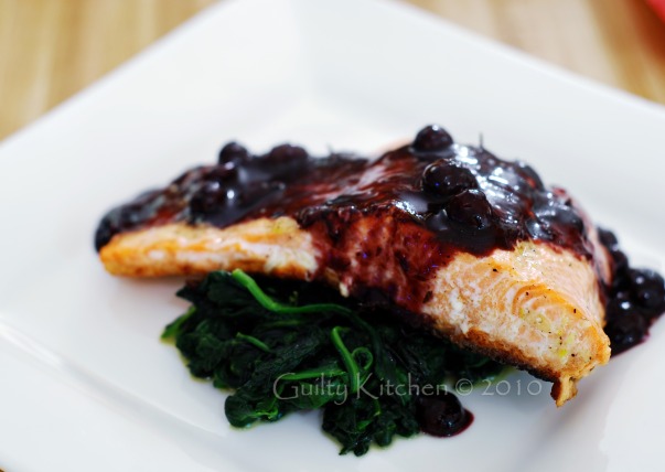 Baked Salmon with Blueberry Sauce
